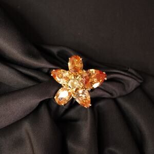 Women's Adjustable Amber Tone Ombre Flower Ring, Gold Setting